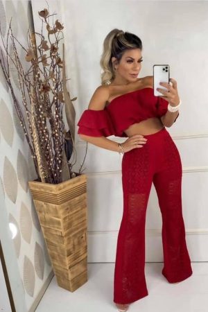 Conjunto de linho Vinho