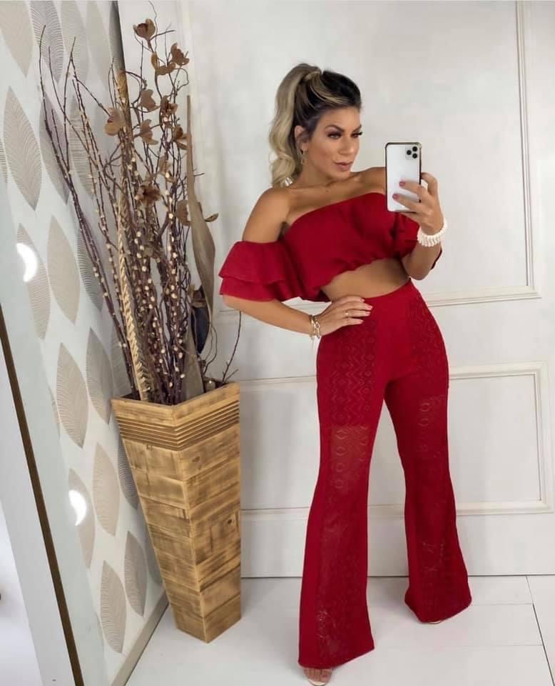 Conjunto de linho Vinho